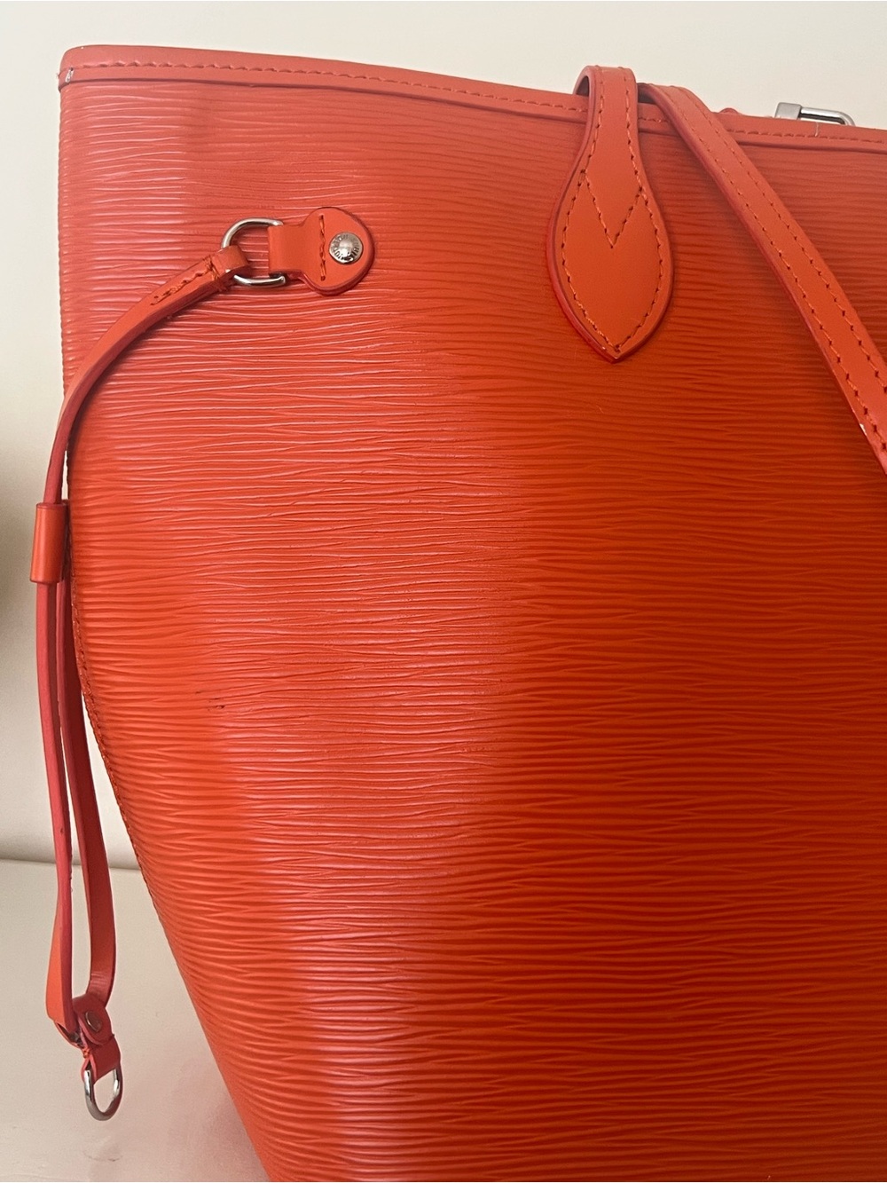 Louis Vuitton Orange Epi Leather Tote with Silver Hardware